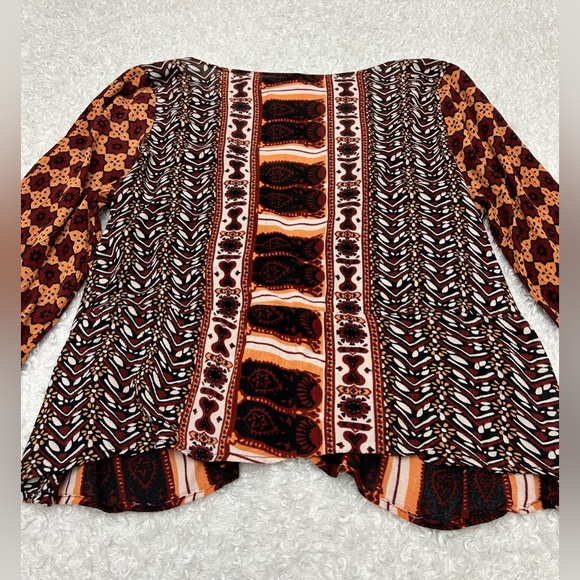 Free People Size XL Rosalie Bell Sleeve Faux Wrap Boho Top Coral Combo Blouse - Picture 9 of 16